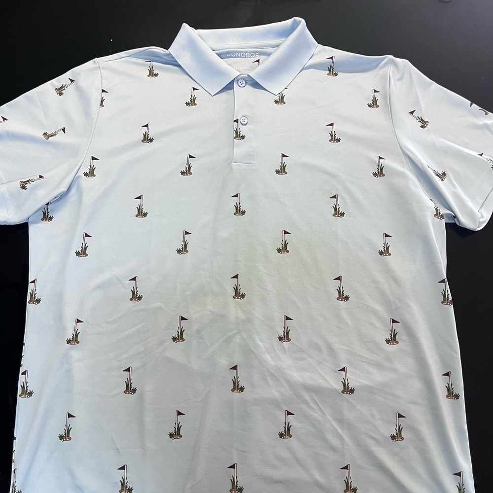 Men's Light Blue Bonobos Polo Shirt with Golf Print Slim Fit